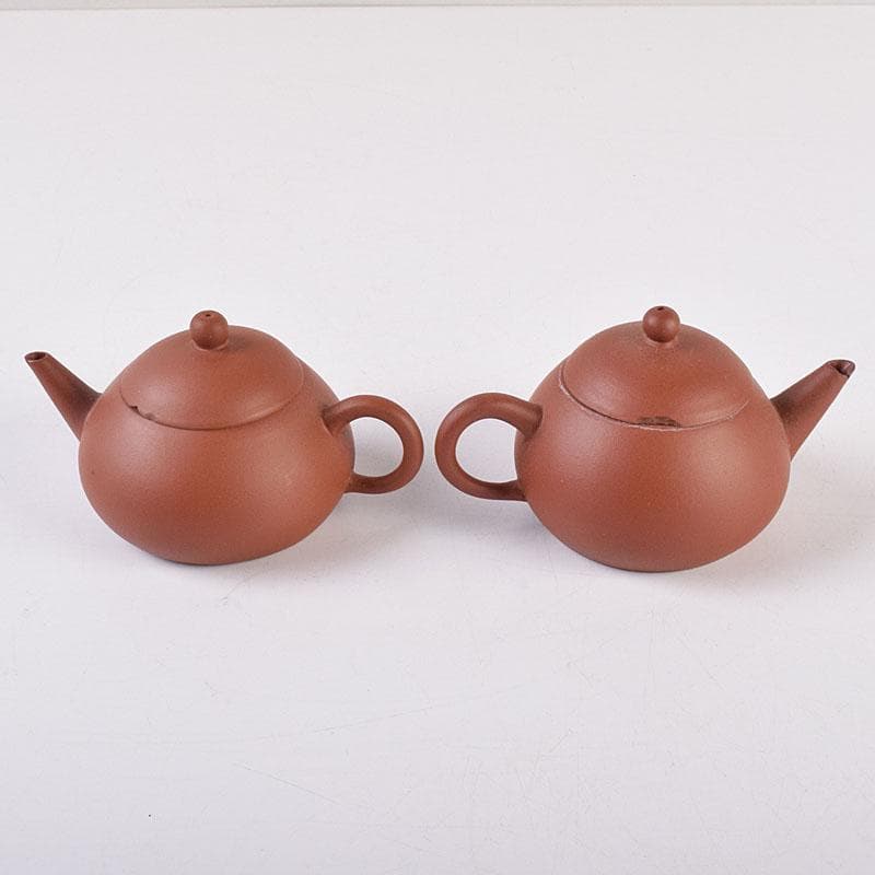 中国　中国宣興銘　紫砂　朱泥　急須　茶壷　一對　V　R8965