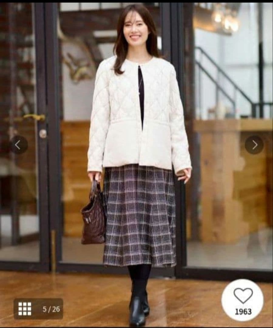 リフレクト【コートインでもすっきり◎】チェック柄ニットドッキングワンピース 黒