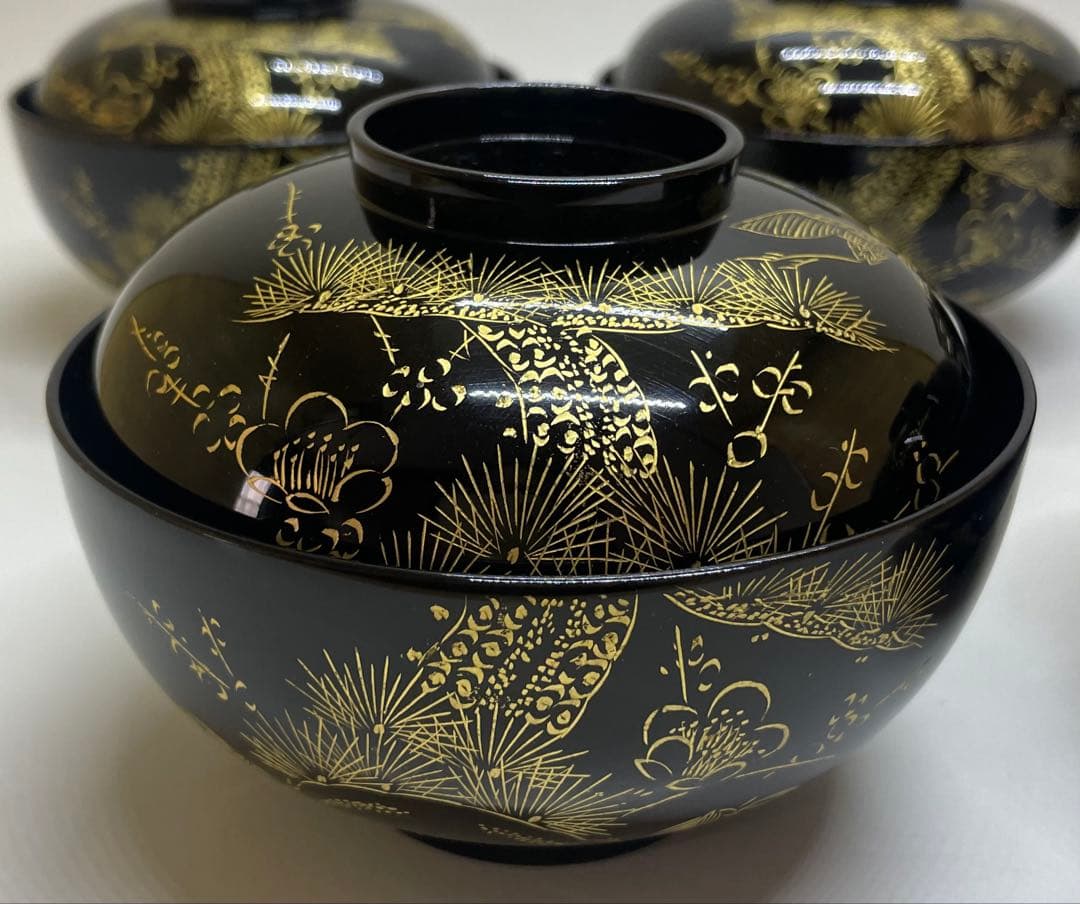 輪島塗　吸物椀　沈金　懐石道具　漆器　5客 　　　f5521