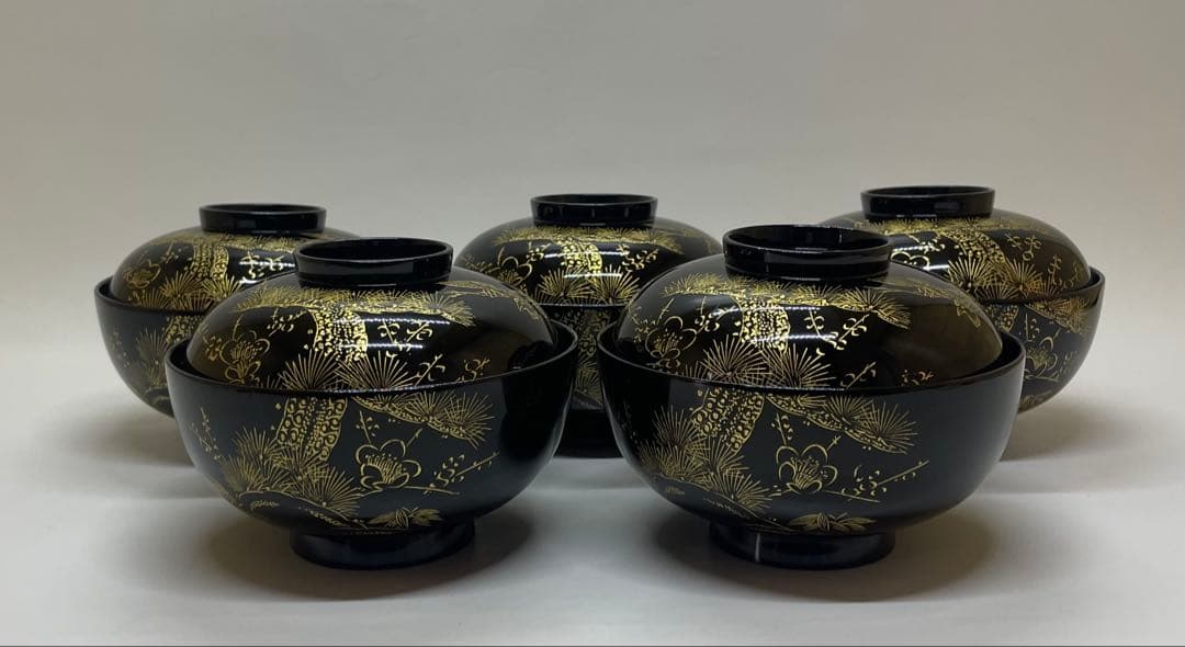 輪島塗　吸物椀　沈金　懐石道具　漆器　5客 　　　f5521