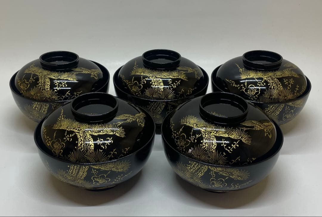 輪島塗　吸物椀　沈金　懐石道具　漆器　5客 　　　f5521