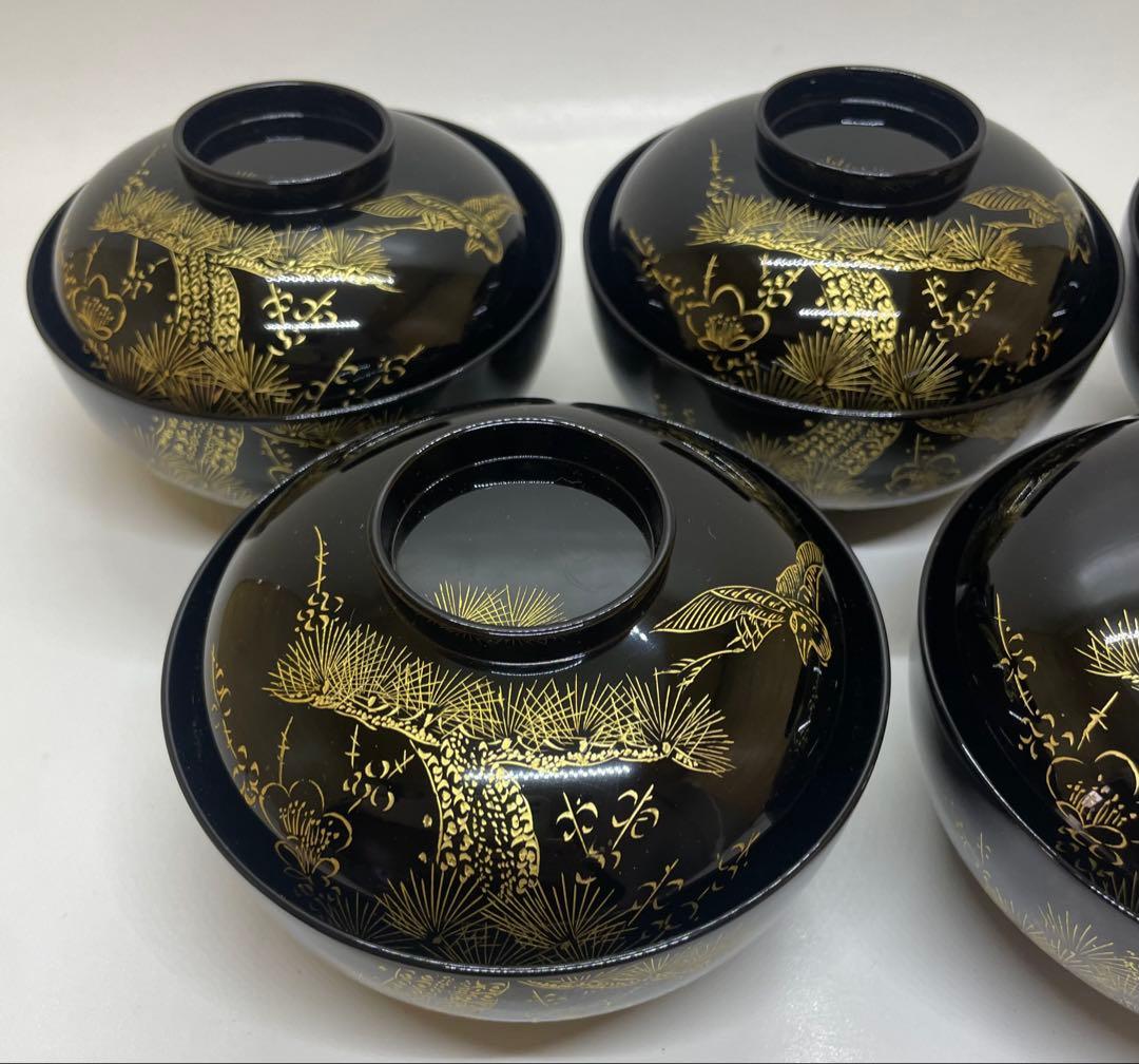 輪島塗　吸物椀　沈金　懐石道具　漆器　5客 　　　f5521