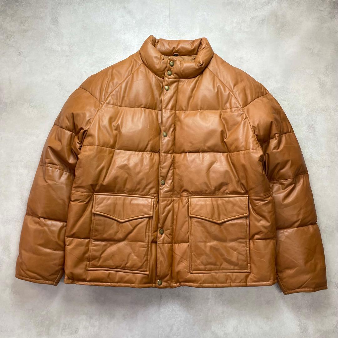 希少2XL✨ウィンドアーマー オールレザーダウンジャケット 本革 キャメル 3L