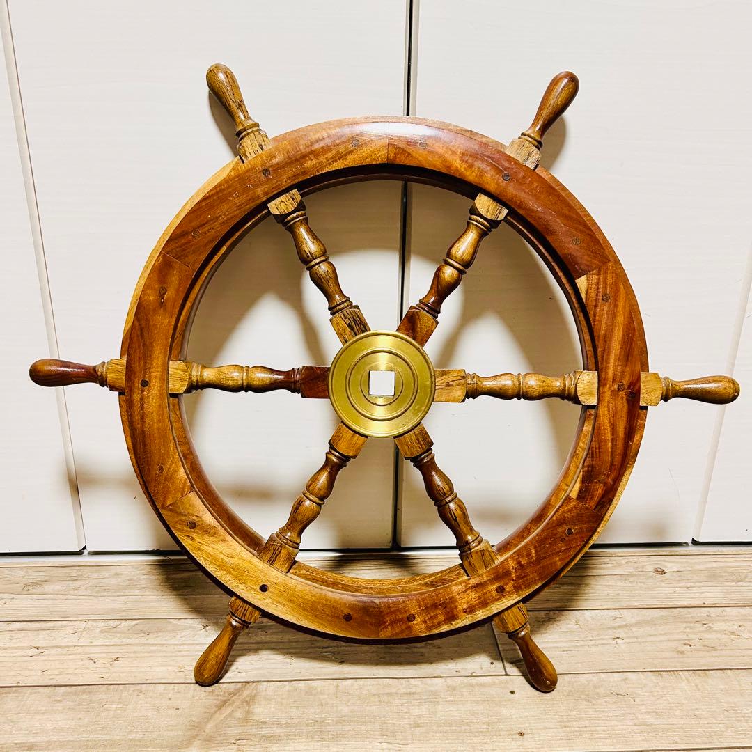 良品 ヴィンテージ 船舶 木製ハンドル 舵取り 車輪 舵 操縦 アンティーク