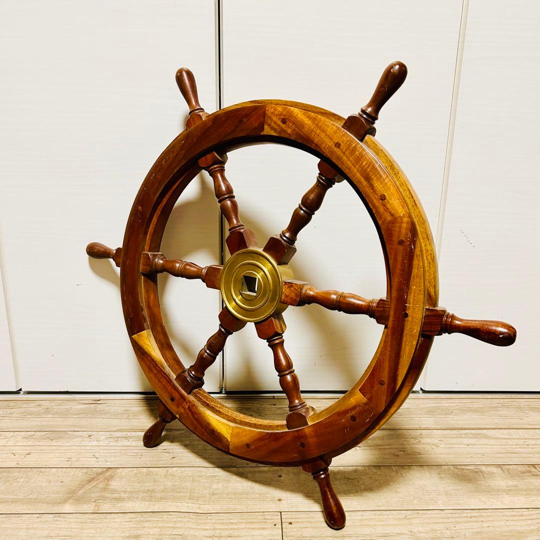 良品 ヴィンテージ 船舶 木製ハンドル 舵取り 車輪 舵 操縦 アンティーク