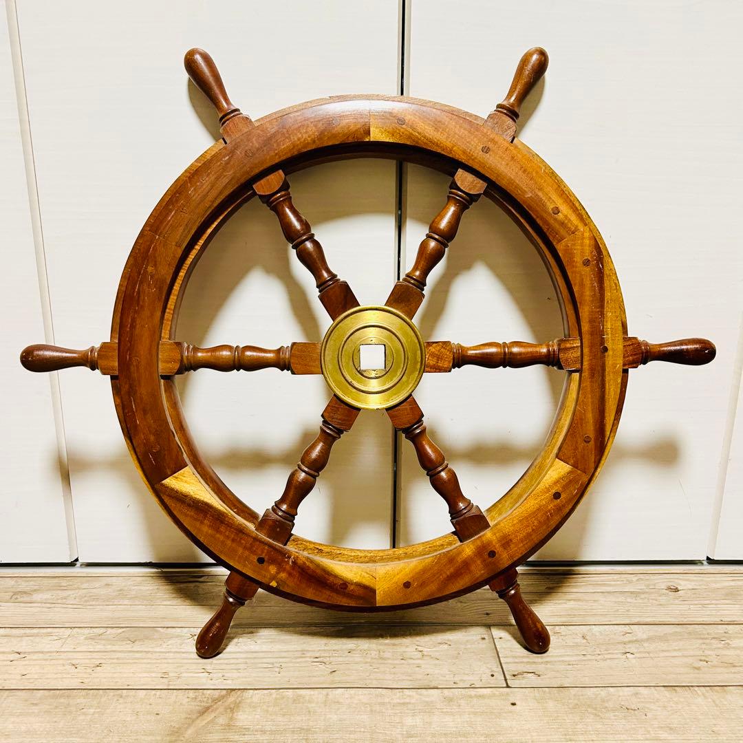 良品 ヴィンテージ 船舶 木製ハンドル 舵取り 車輪 舵 操縦 アンティーク