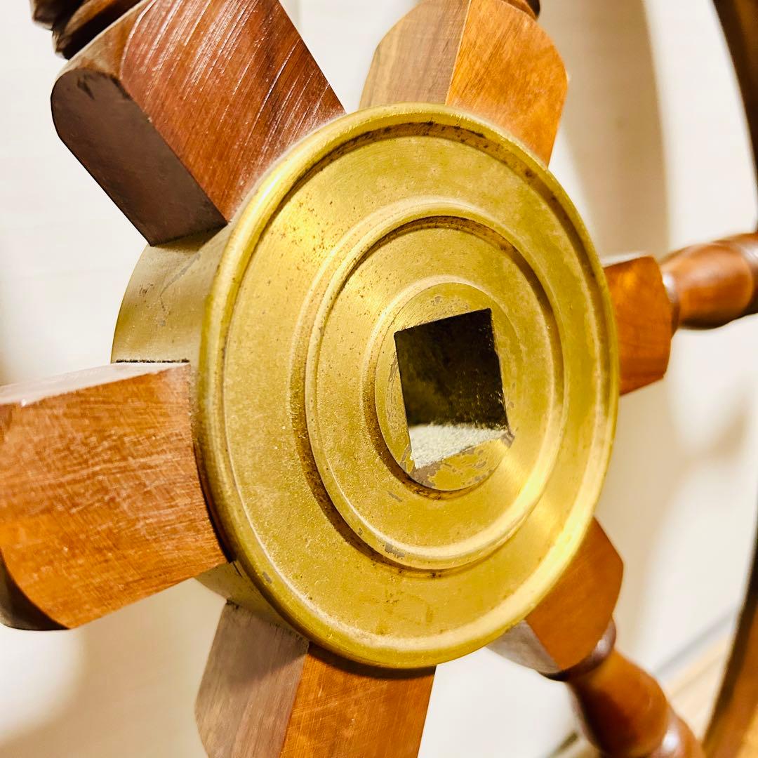 良品 ヴィンテージ 船舶 木製ハンドル 舵取り 車輪 舵 操縦 アンティーク