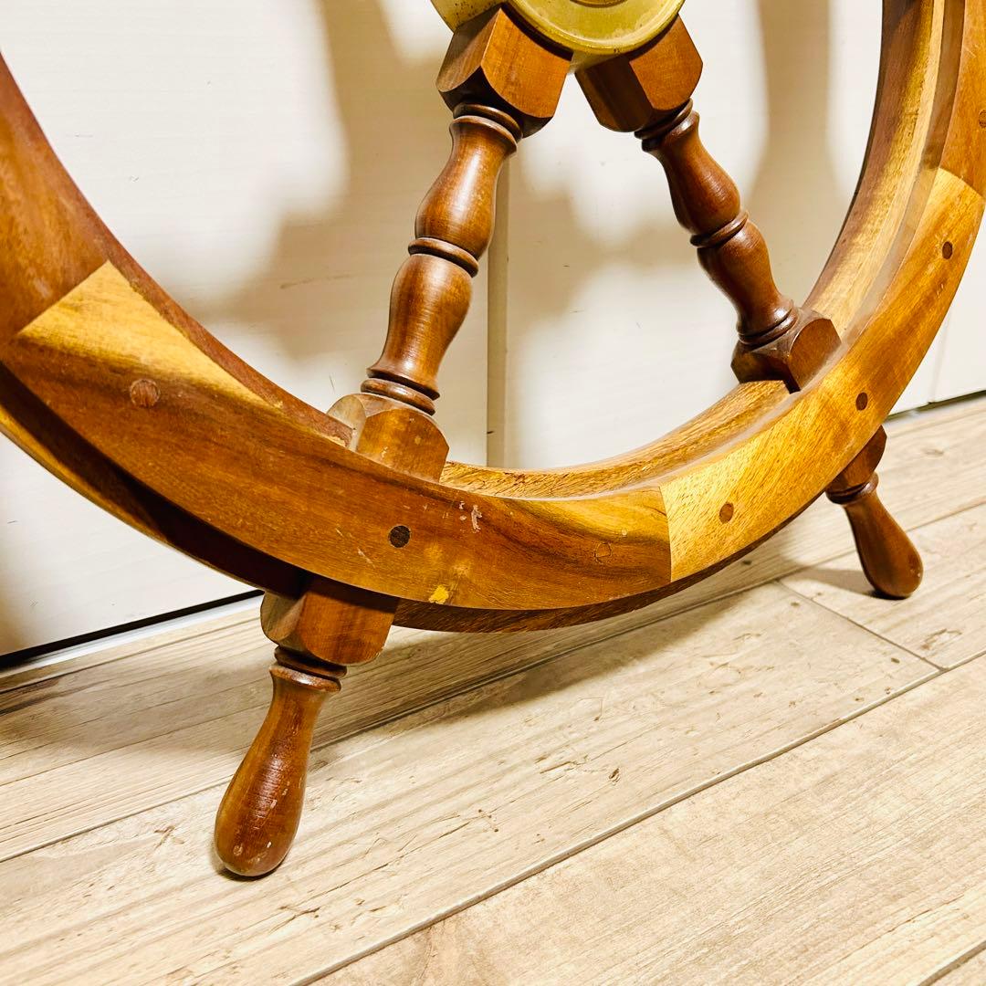 良品 ヴィンテージ 船舶 木製ハンドル 舵取り 車輪 舵 操縦 アンティーク