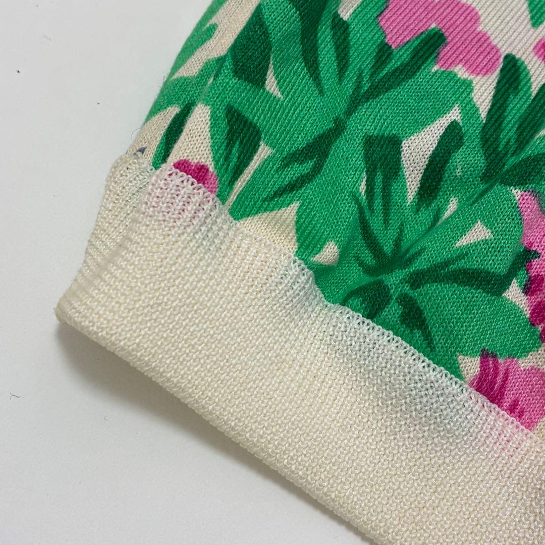 LEONALD レオナール☆Vネックロングカーディガン 金ボタン 小花柄 M