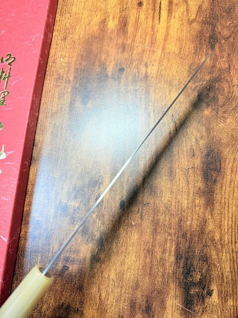 義弘作　筋引　8寸　青紙スーパー鋼　包丁　山脇刃物製作所　紫檀白水牛八角柄