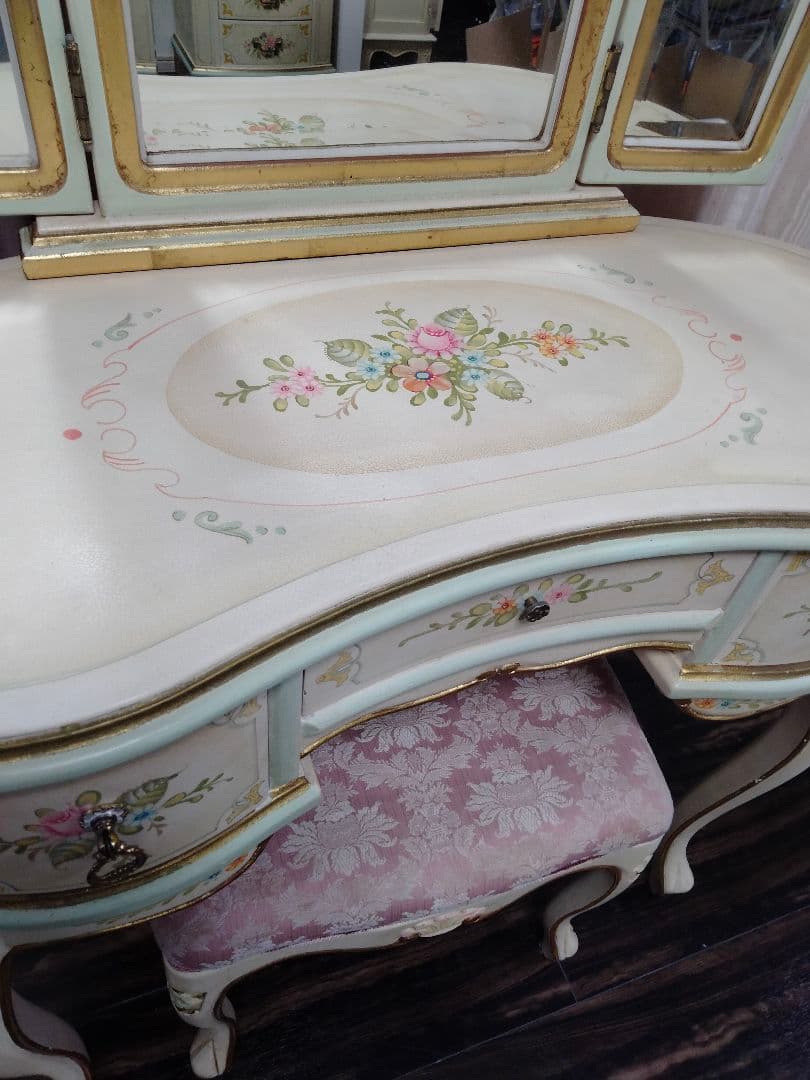 ロココ調　アンティーク　猫足　ドレッサー　三面ミラー