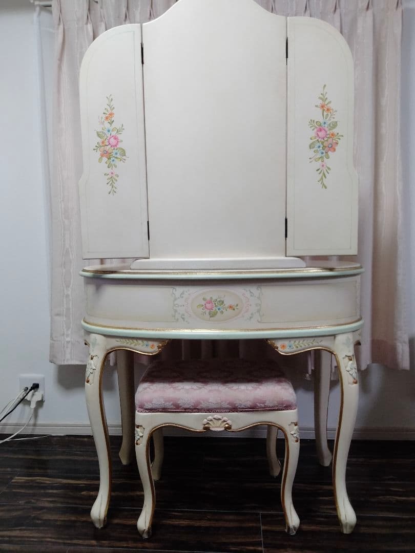 ロココ調　アンティーク　猫足　ドレッサー　三面ミラー