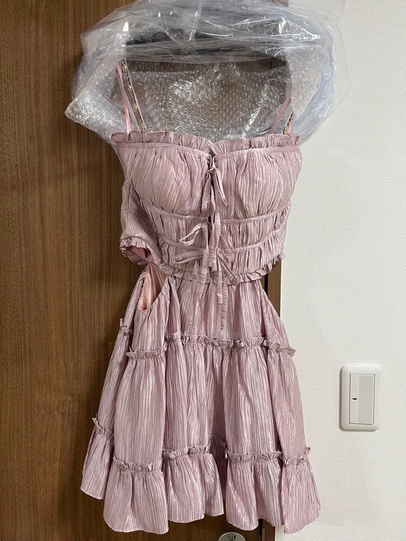 ROBE de FLEURS シャーリングサテンミニキャバドレス　S ピンク