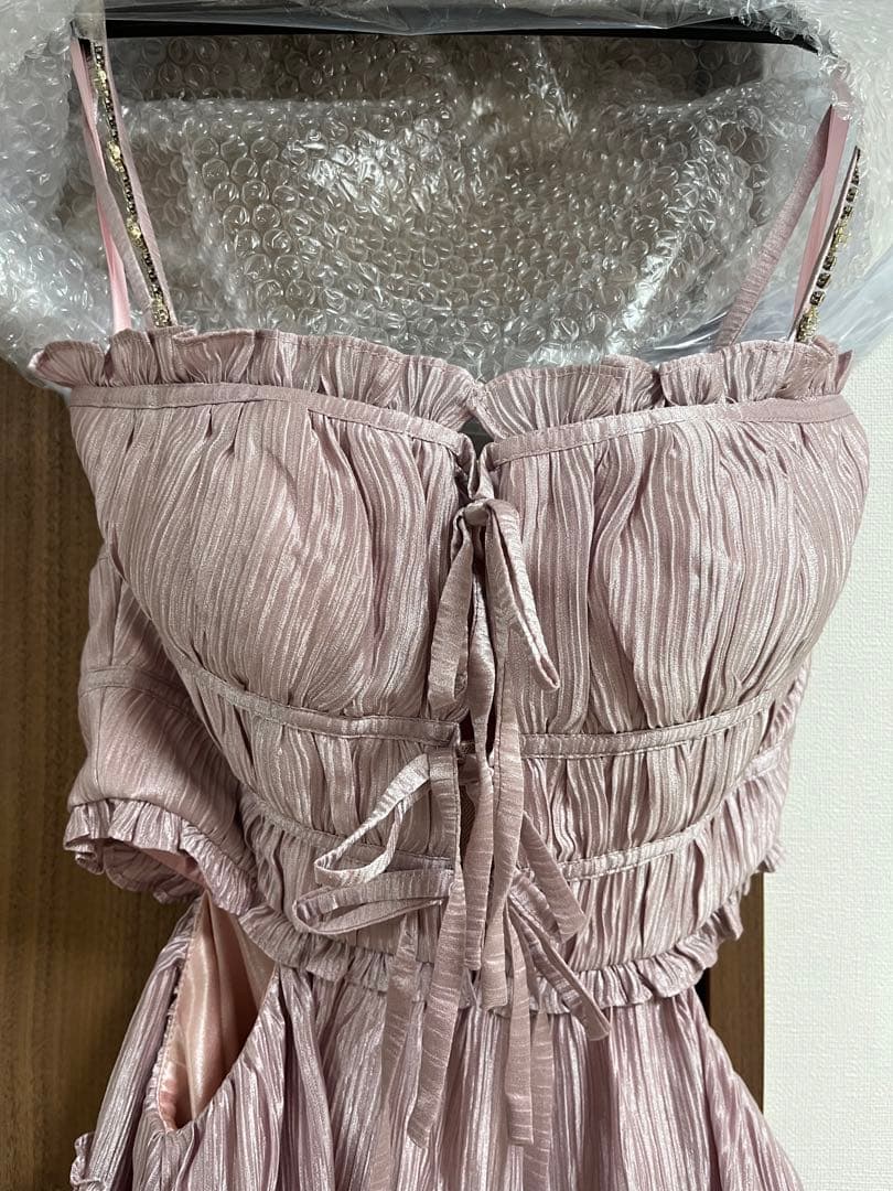 ROBE de FLEURS シャーリングサテンミニキャバドレス　S ピンク