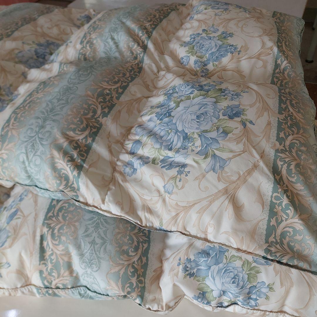 羽毛花柄掛け布団 ブルガリア産 ホワイトダウン 中古