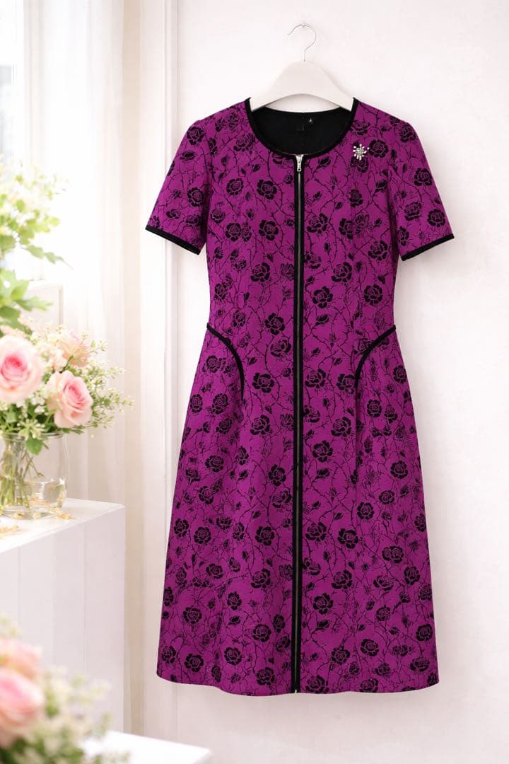 2025AW⭐️スーパービューティー⭐️フロッキープリント　半袖ワンピース　44