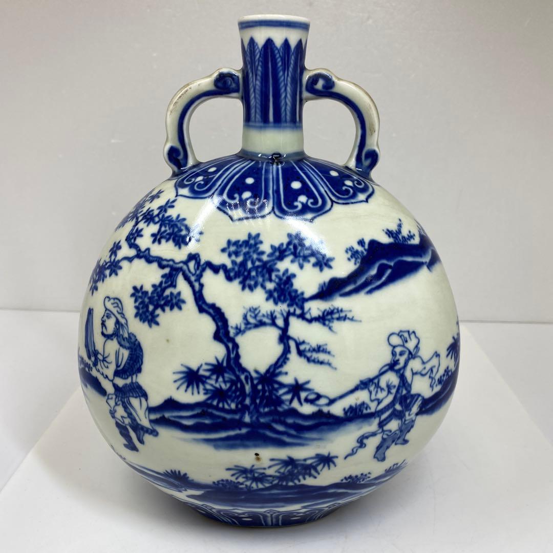 専用中国美術　大明宣徳年表青花花瓶　高さ約26.2㎝　タルチ　東さ7-0206①