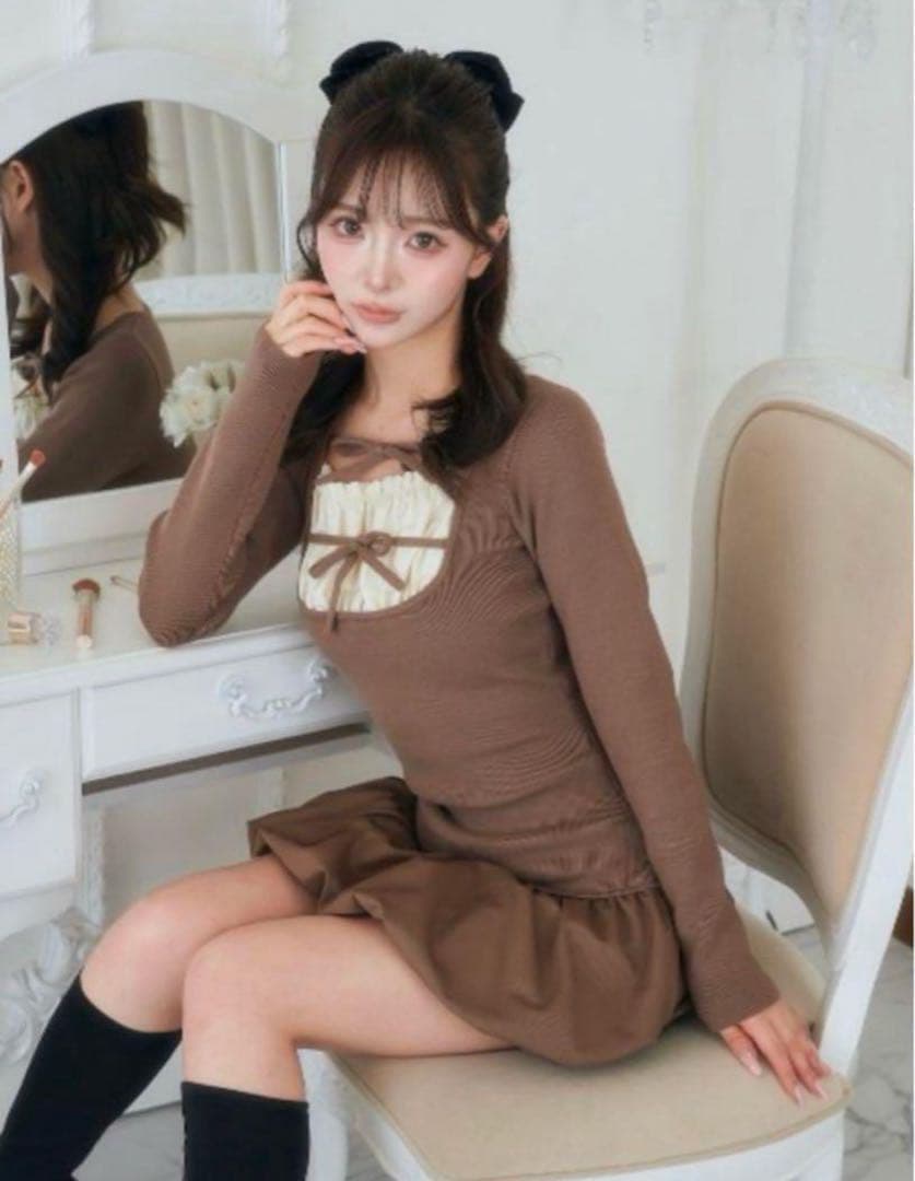 darich ダブルリボンドッキングバルーンミニワンピース ブラウン