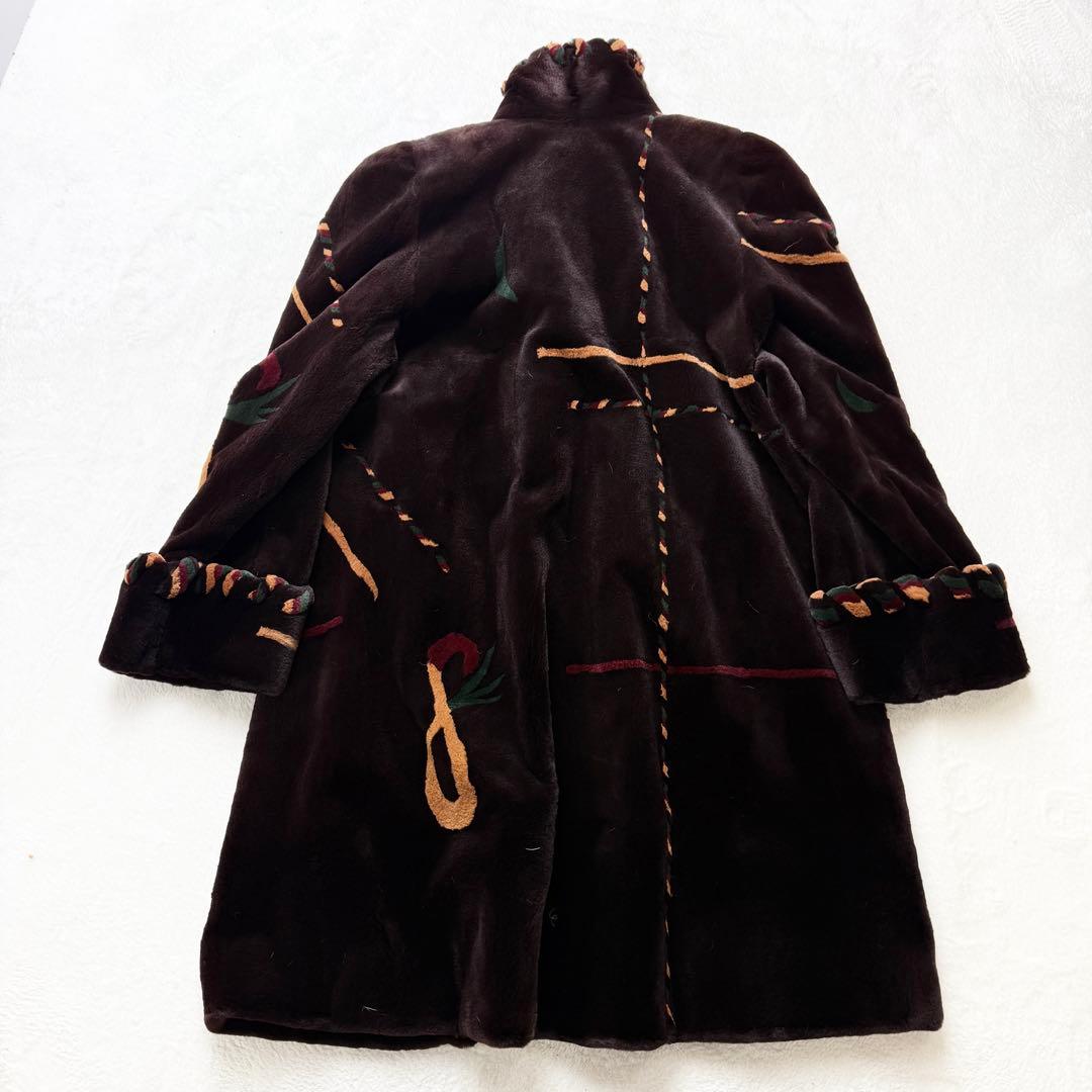 サガミンク 2382 毛皮 シェアードミンク ロールアップ　ロングコート 総柄