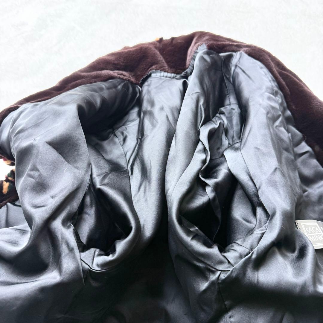 サガミンク 2382 毛皮 シェアードミンク ロールアップ　ロングコート 総柄