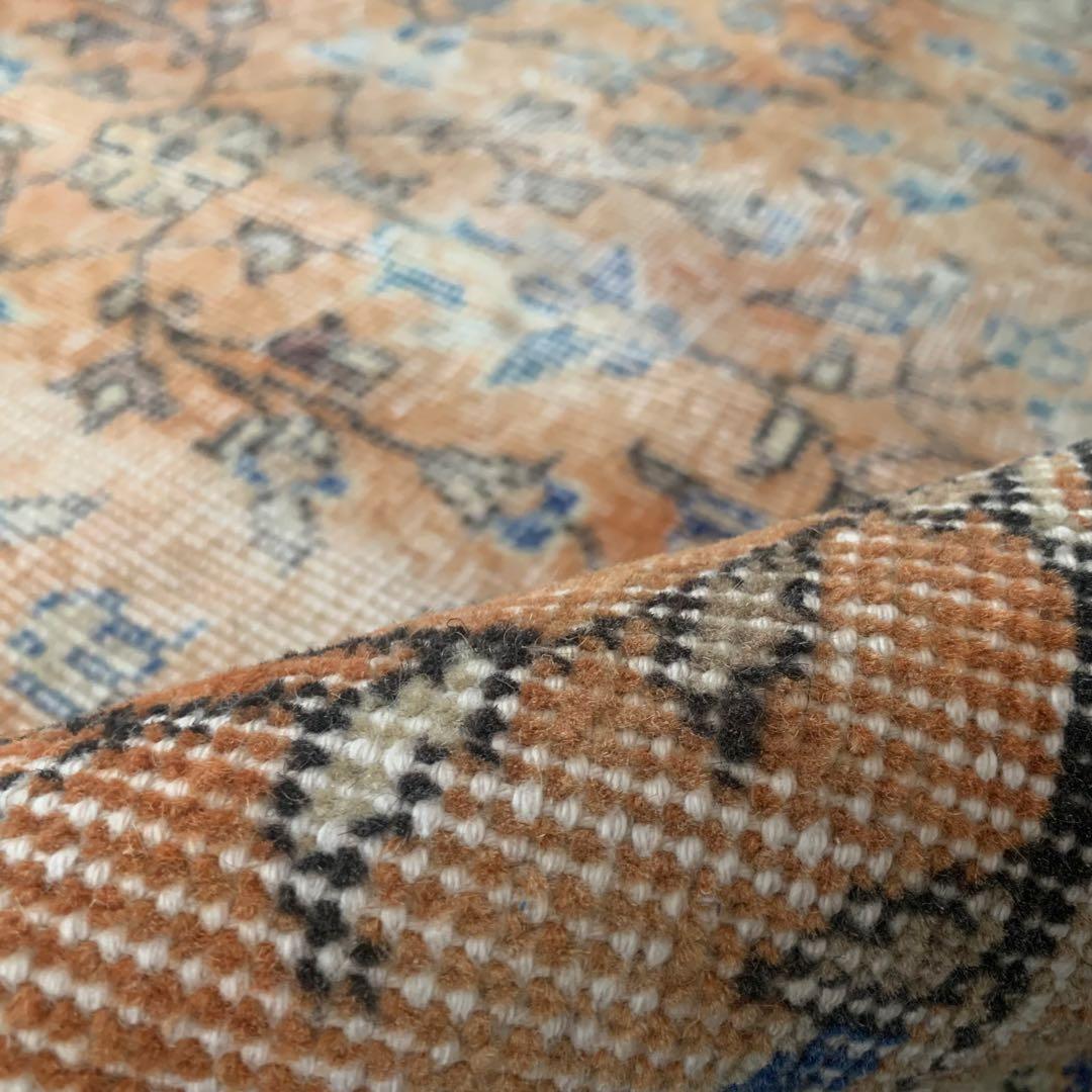 トルコヴィンテージラグ　 シャビーオレンジ　200×114 幅広　 ボタニカル