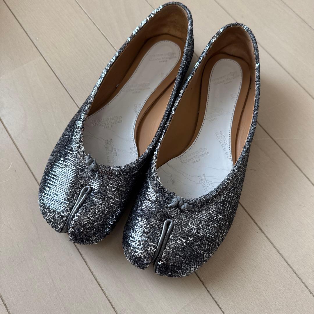 マルジェラ tabi タビ バレエ メタリック スパンコール シルバー 38