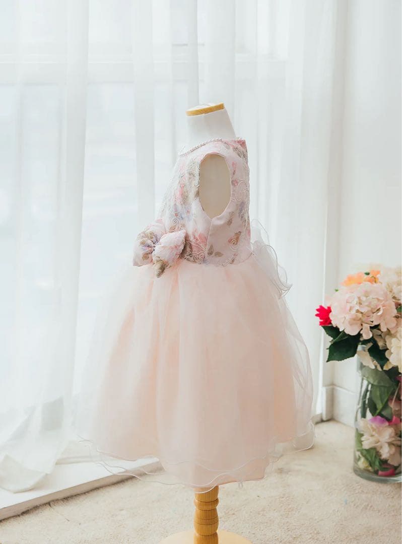 【まめ】DRESCCOドレスコ　ピンクフラワーコットンチュールドレス　90