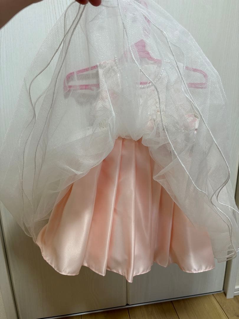 【まめ】DRESCCOドレスコ　ピンクフラワーコットンチュールドレス　90