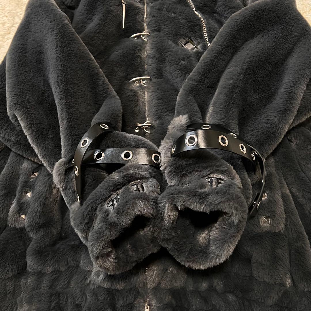 新品タグ付 REFLEM【レフレム】ベルト付きハイネックファーパーカー/グレー