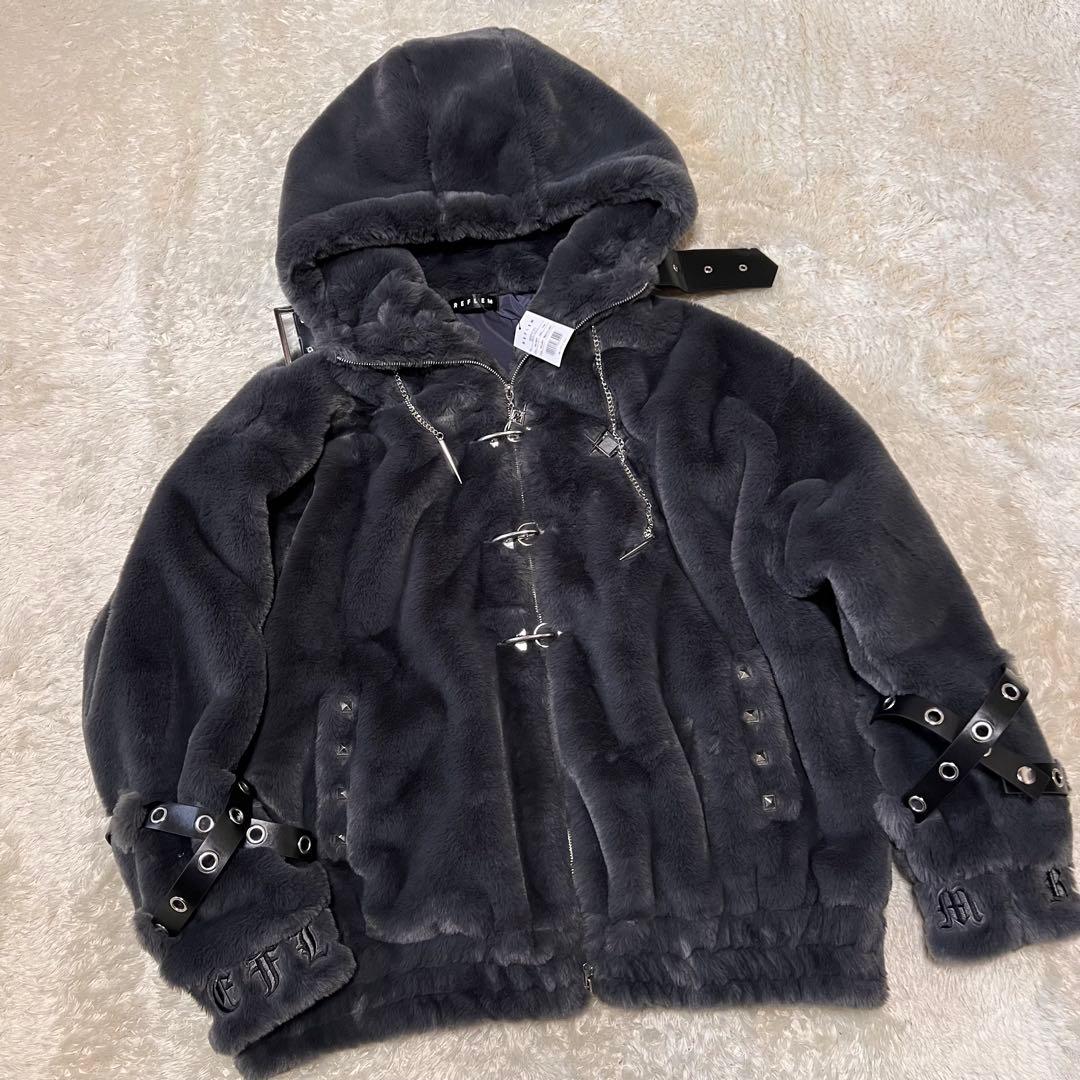 新品タグ付 REFLEM【レフレム】ベルト付きハイネックファーパーカー/グレー