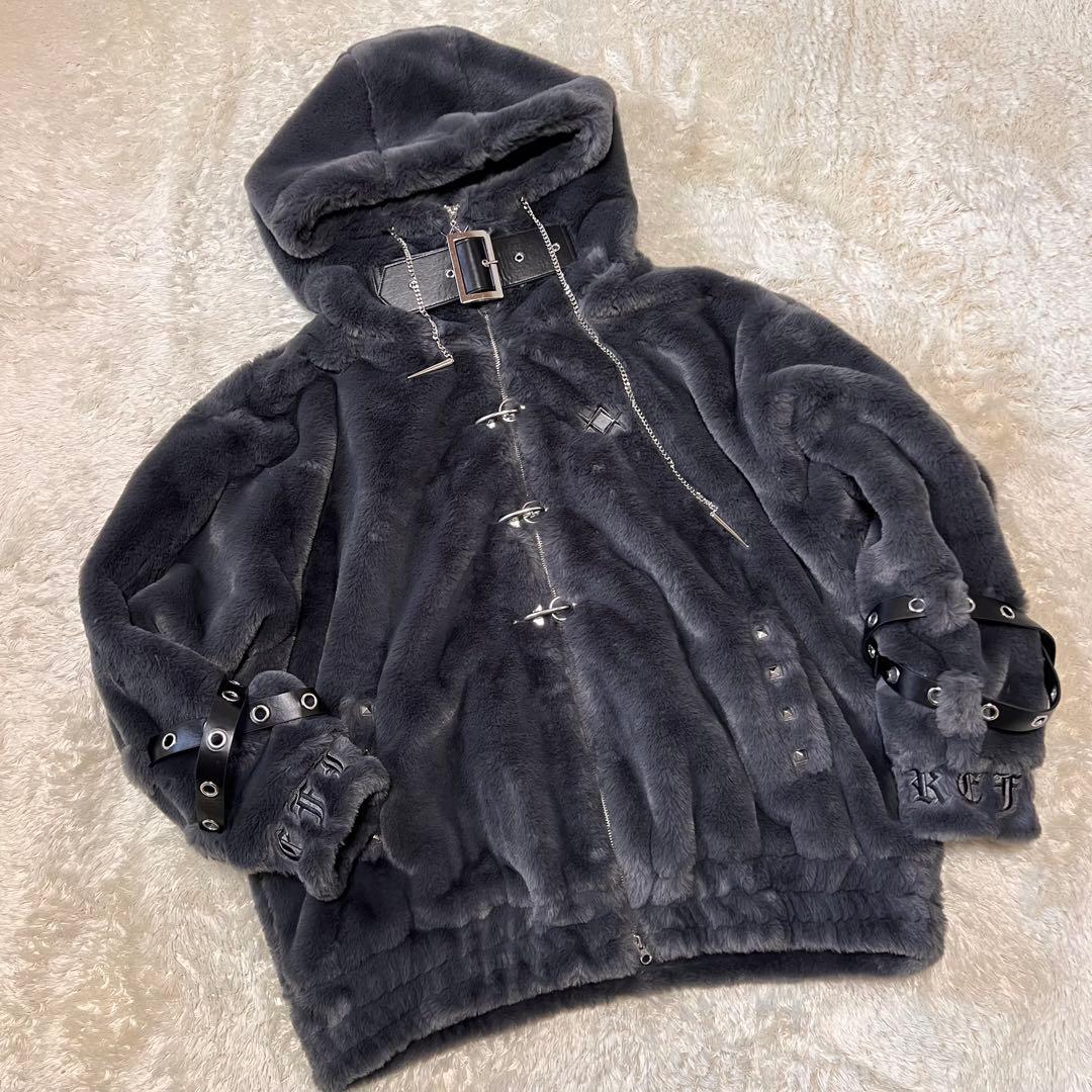 新品タグ付 REFLEM【レフレム】ベルト付きハイネックファーパーカー/グレー