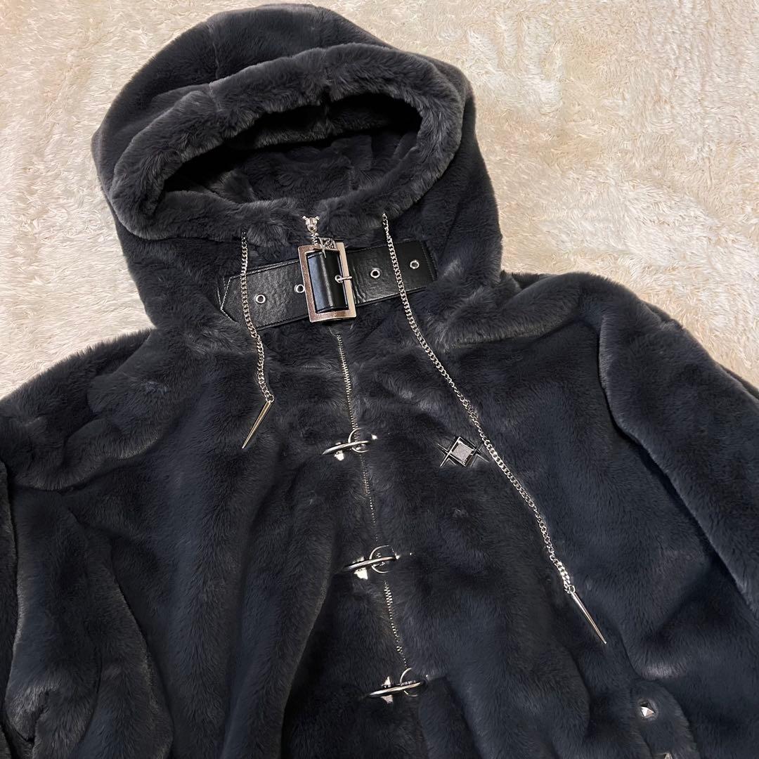 新品タグ付 REFLEM【レフレム】ベルト付きハイネックファーパーカー/グレー