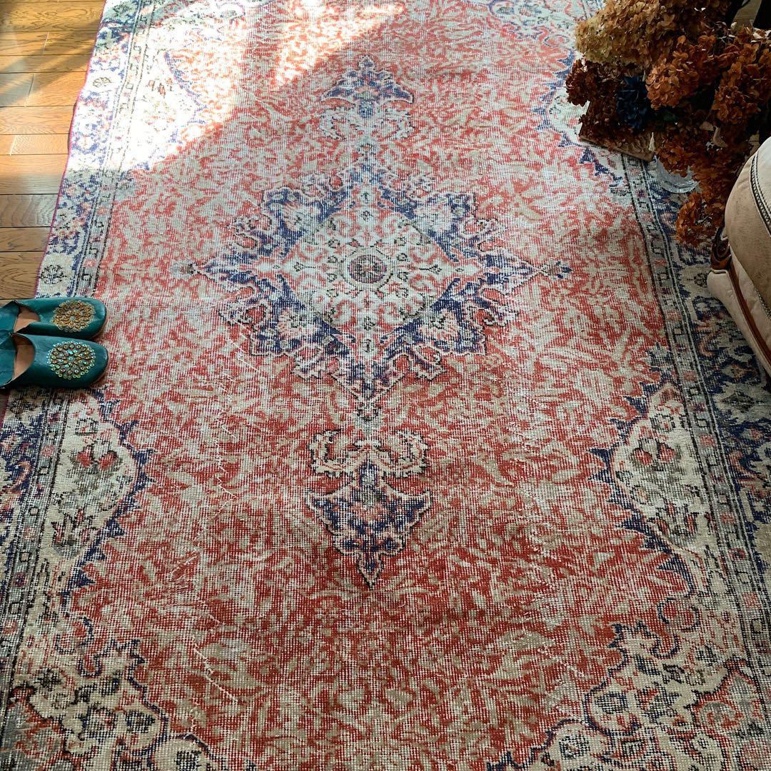 超大判　コーラルレッド　265×144 トルコヴィンテージラグ　メダリオン