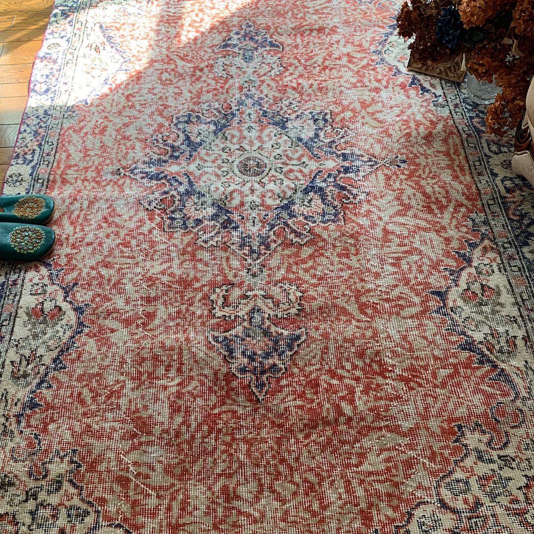 超大判　コーラルレッド　265×144 トルコヴィンテージラグ　メダリオン