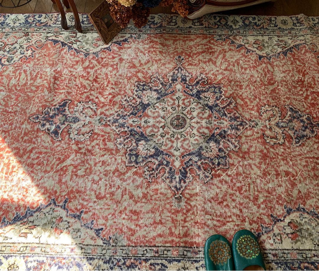 超大判　コーラルレッド　265×144 トルコヴィンテージラグ　メダリオン