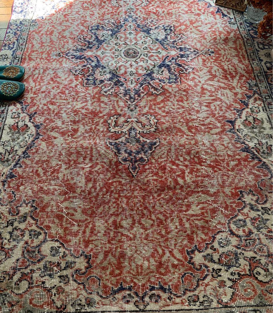 超大判　コーラルレッド　265×144 トルコヴィンテージラグ　メダリオン