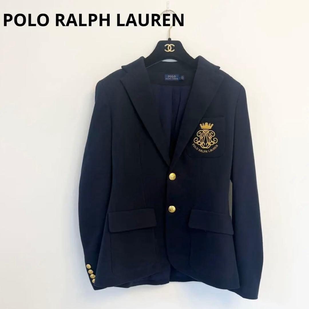 美品POLO RALPH LAUREN テーラードジャケット ネイビー ロゴ刺繍