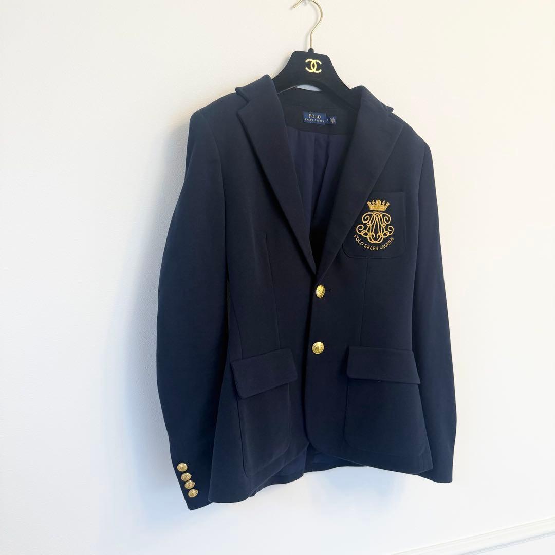 美品POLO RALPH LAUREN テーラードジャケット ネイビー ロゴ刺繍