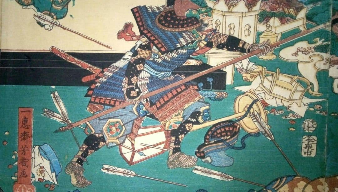 浮世絵、源平盛衰記 三枚綴り繋がってます。(山木合戦伊豆ノ圖)落合芳幾画