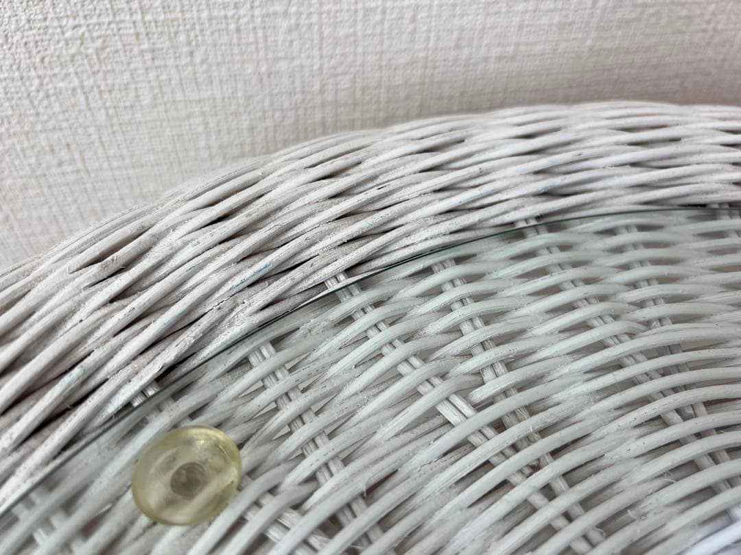 ハワイラブ　ホワイトラタン ガラス天板 ローテーブル