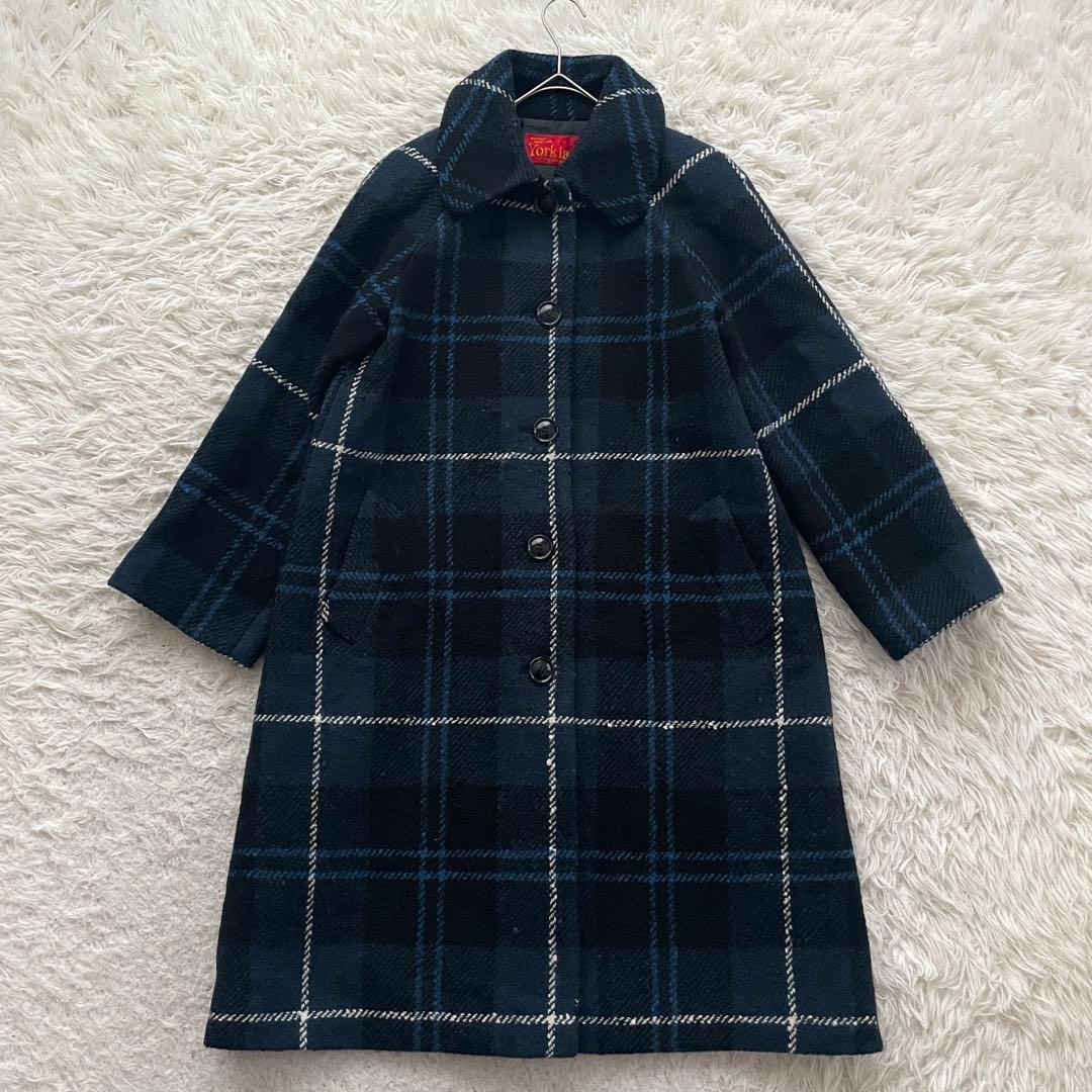 Yorkland チェック　Aライン　ロング　スタンドカラー　コート