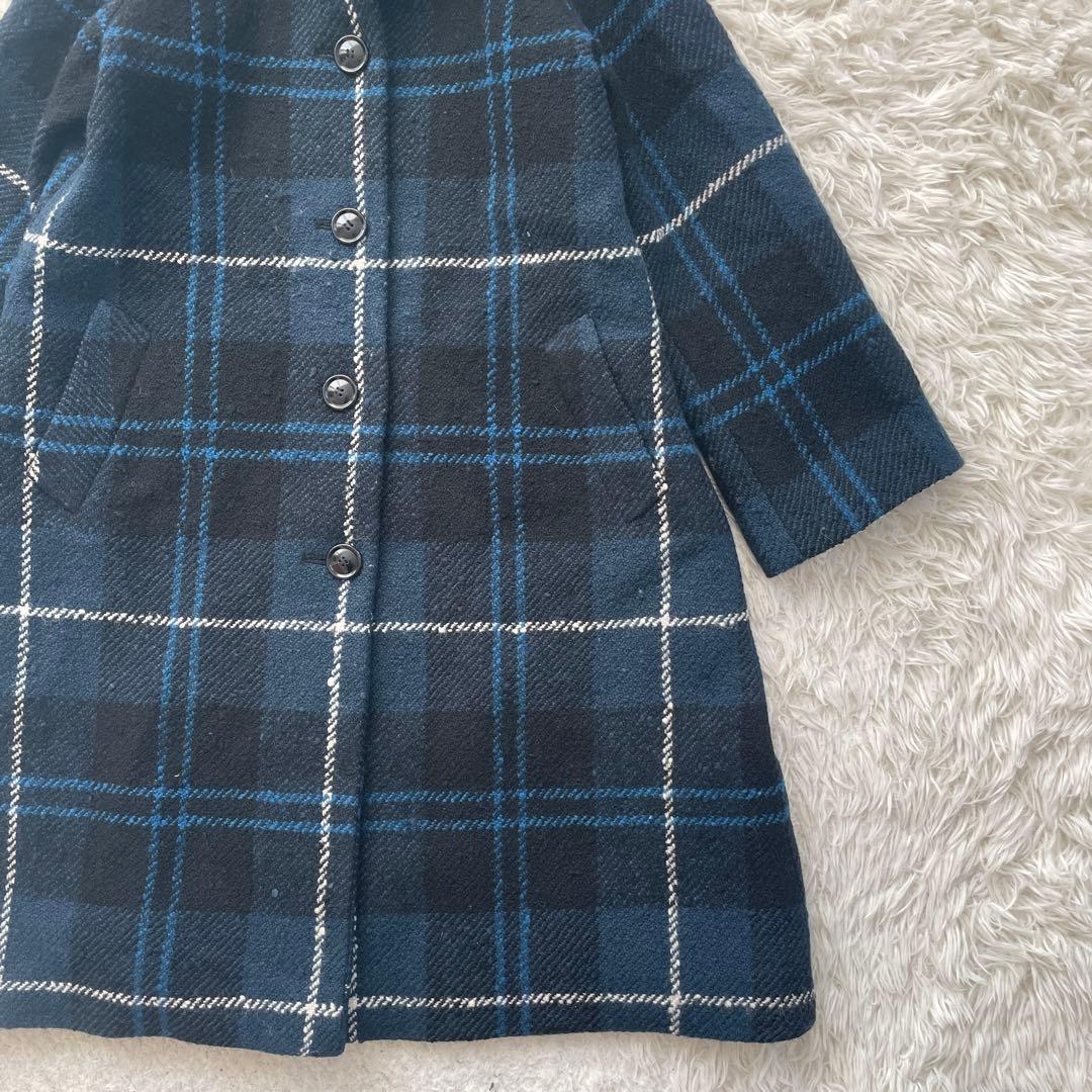 Yorkland チェック　Aライン　ロング　スタンドカラー　コート