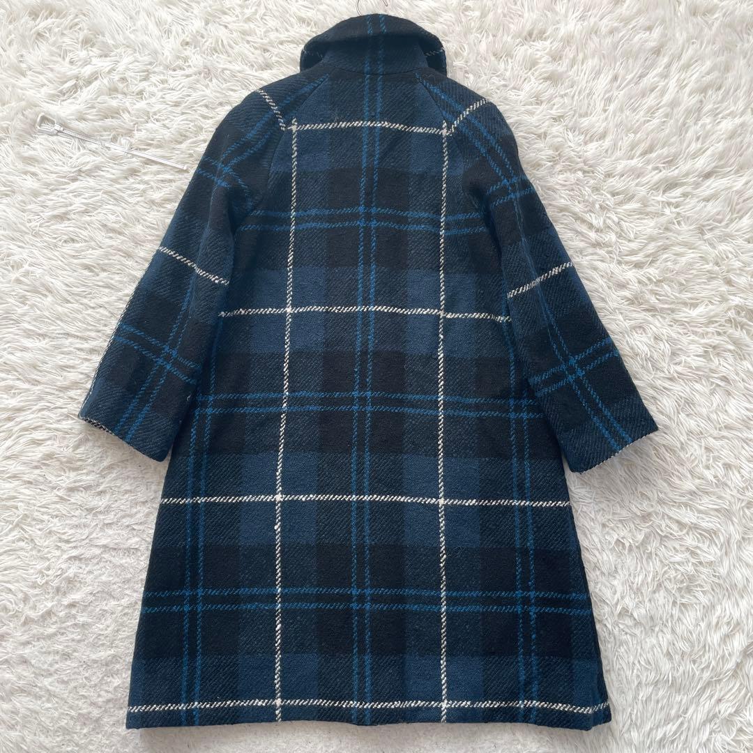 Yorkland チェック　Aライン　ロング　スタンドカラー　コート