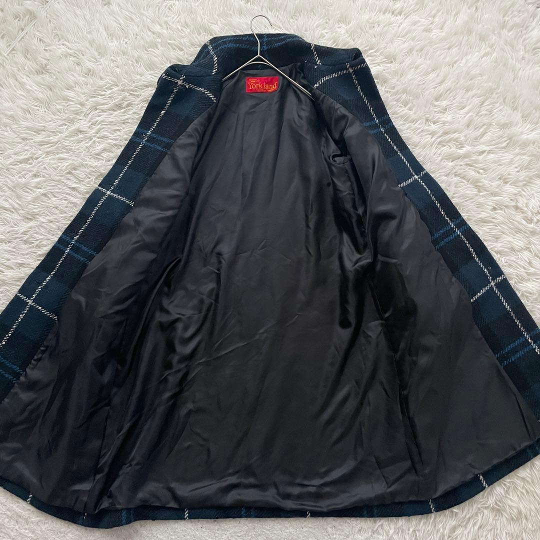 Yorkland チェック　Aライン　ロング　スタンドカラー　コート