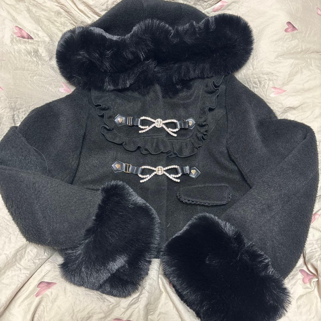 LIZLISA リズリサ ビジューリボンショートフードコート ブラック