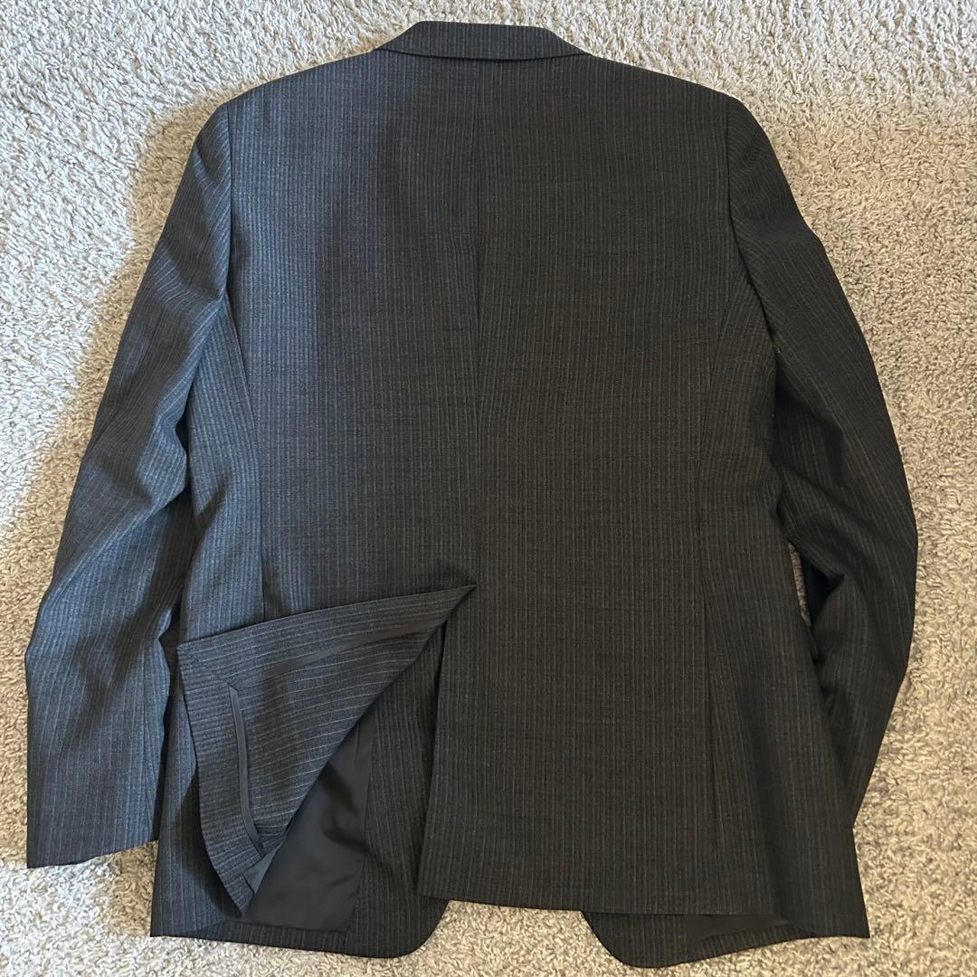 【美品】スーツセレクト 3ピース セットアップ A6 ストライプ グレー系