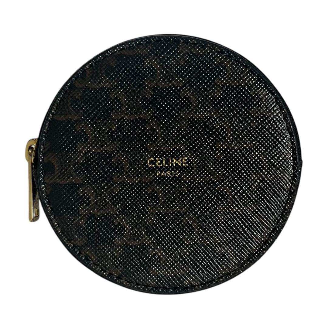 希少✨セリーヌ ケース 丸型 トリオンフ 総柄 刻印 レザー ブラック