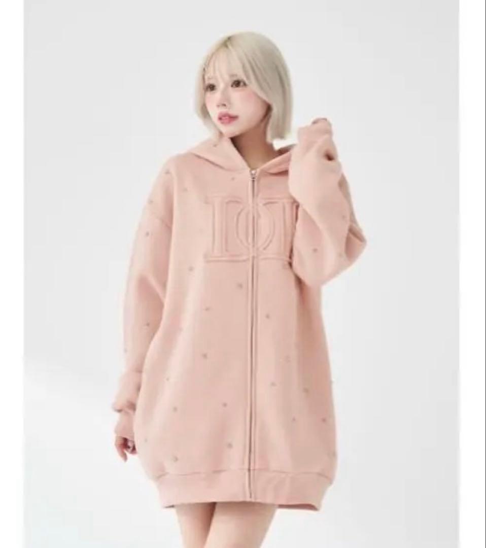 ダーリッチ ddロゴビジュージップパーカー ピンク