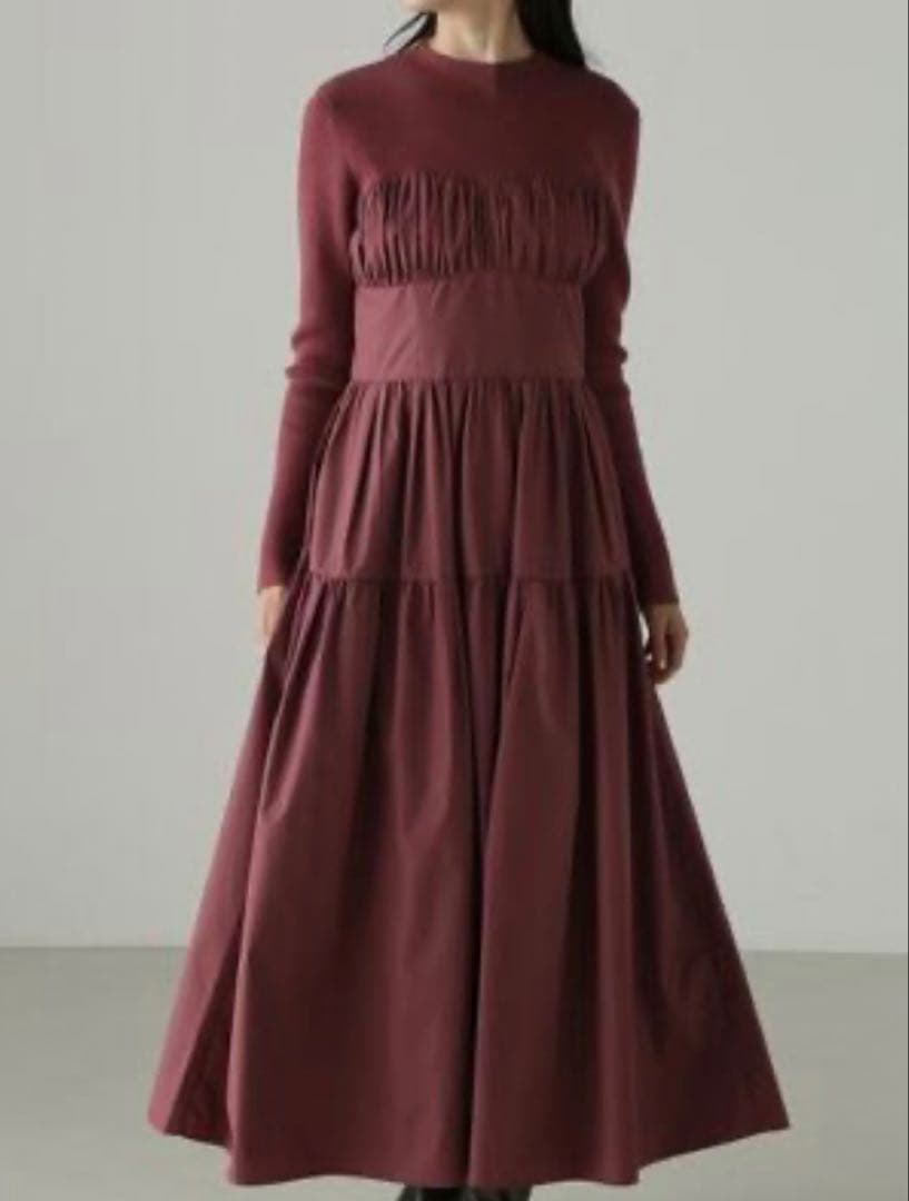 JILLSTUART ジルスチュアート　タフタドッキングギャザーワンピース