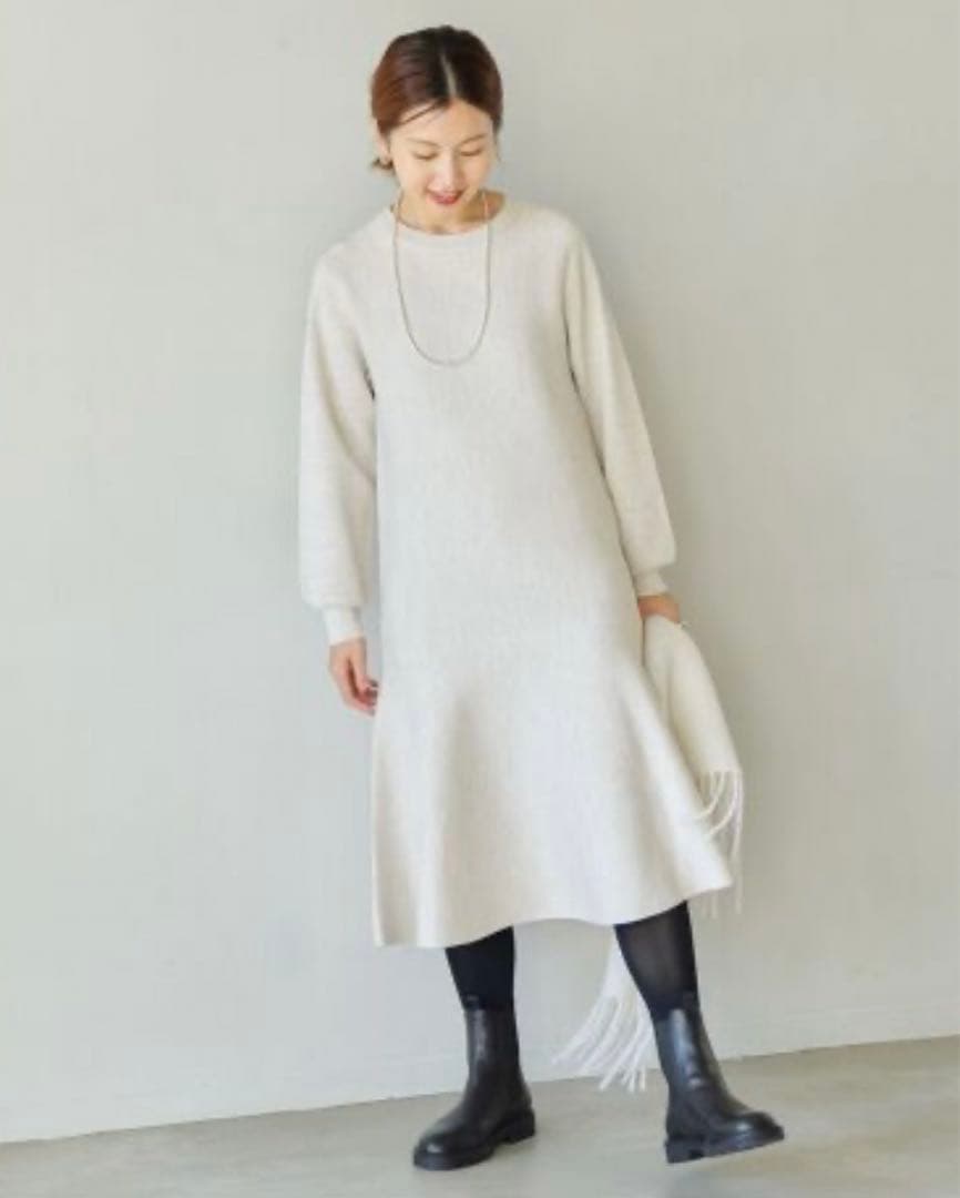 ミラノリブ　フレア　ニット　ワンピース　イエナ　IENA 白